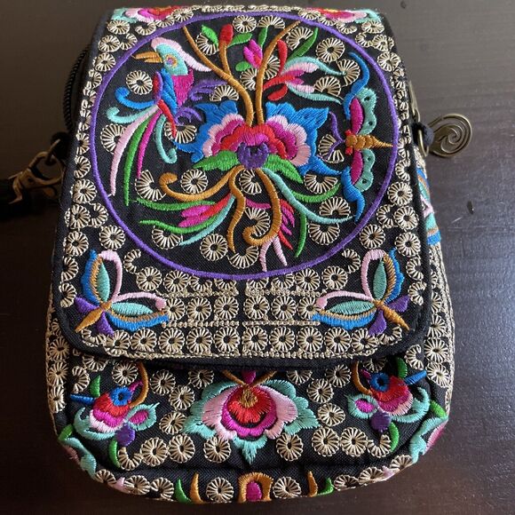 Women's Embroidered Floral Boho Shoulder Bag Purse Small - Picture 9 of 10